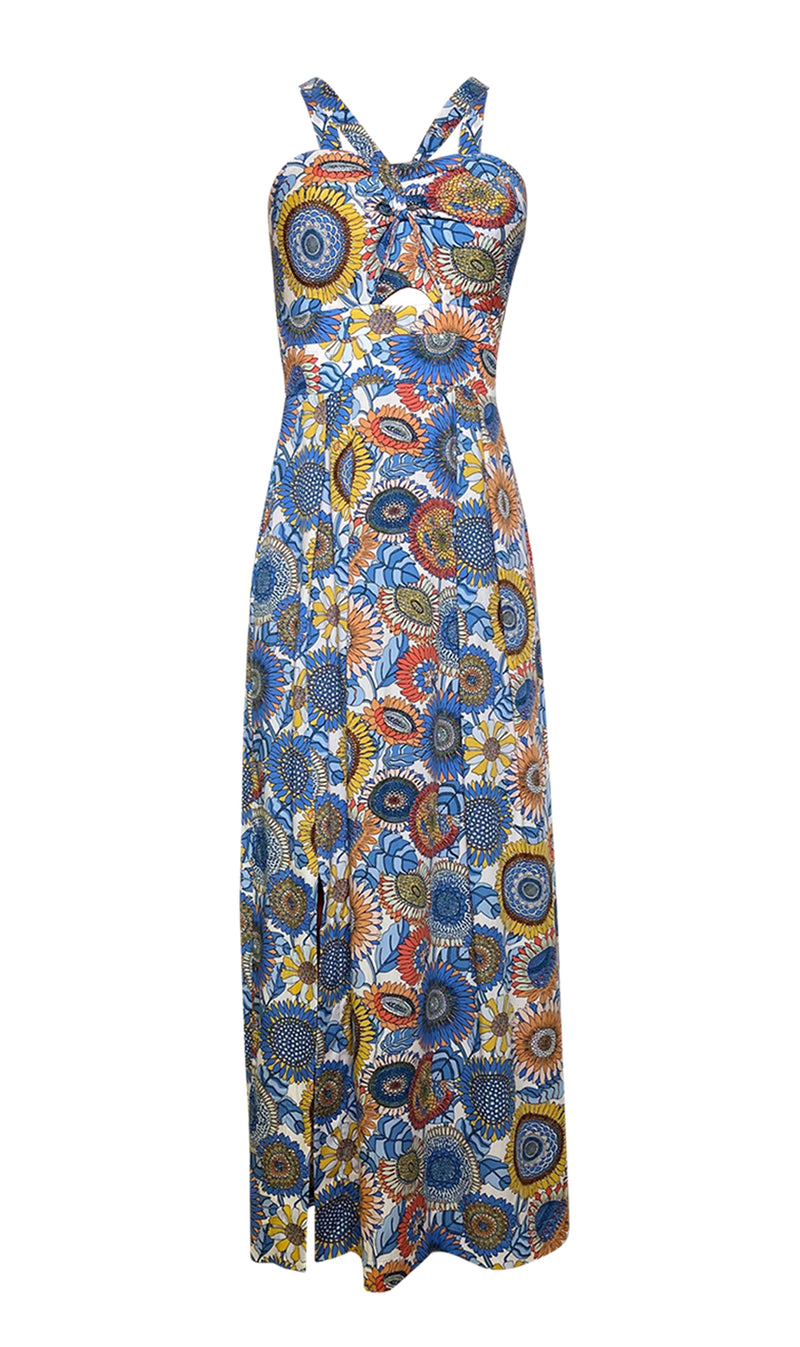 Blue Floral Maxi Length Dress