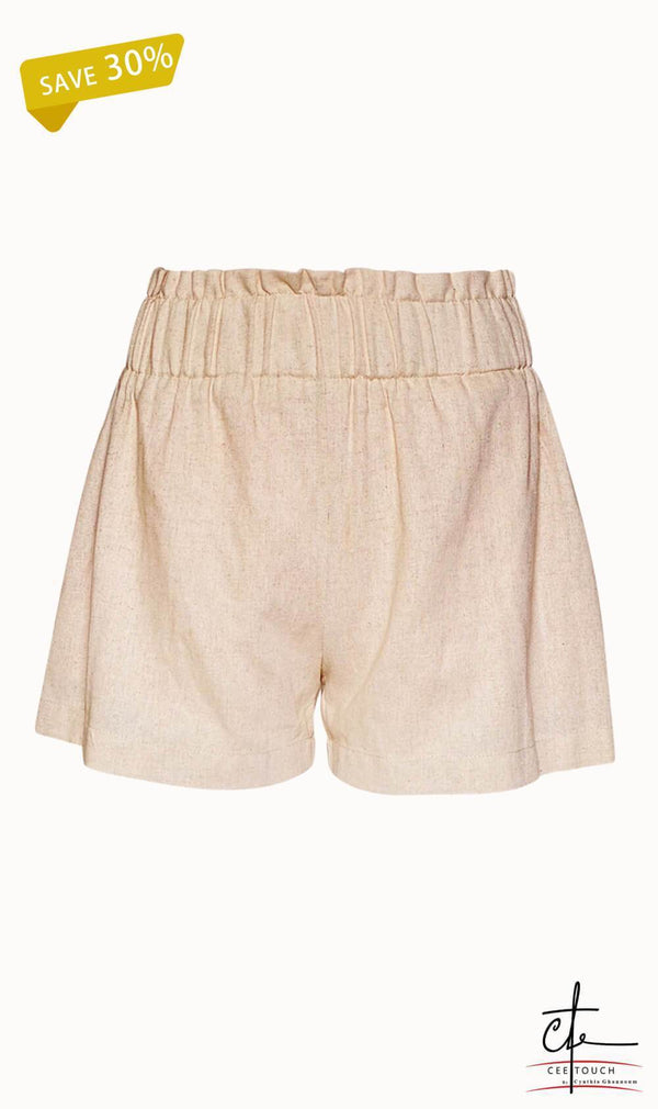 High Waisted Elasticated Linen Shorts