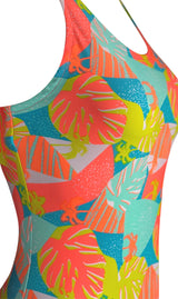 Multi-Colored Leaf Print Sleeveless Bodysuit