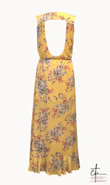 Yellow Floral Print Open Leg Maxi Dress