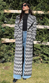 Black and White Maxi Length Wool Coat