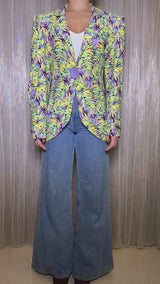 Yellow and Purple Leaf Print Fitted Jacket