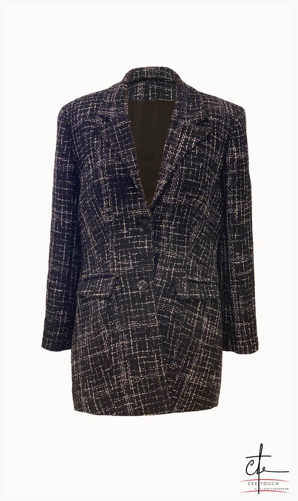 Black and White Tweed Blazer and Short Suit