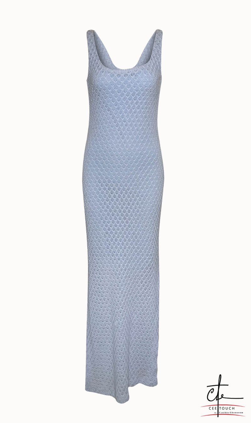 Pastel Blue Knitted Maxi Dress
