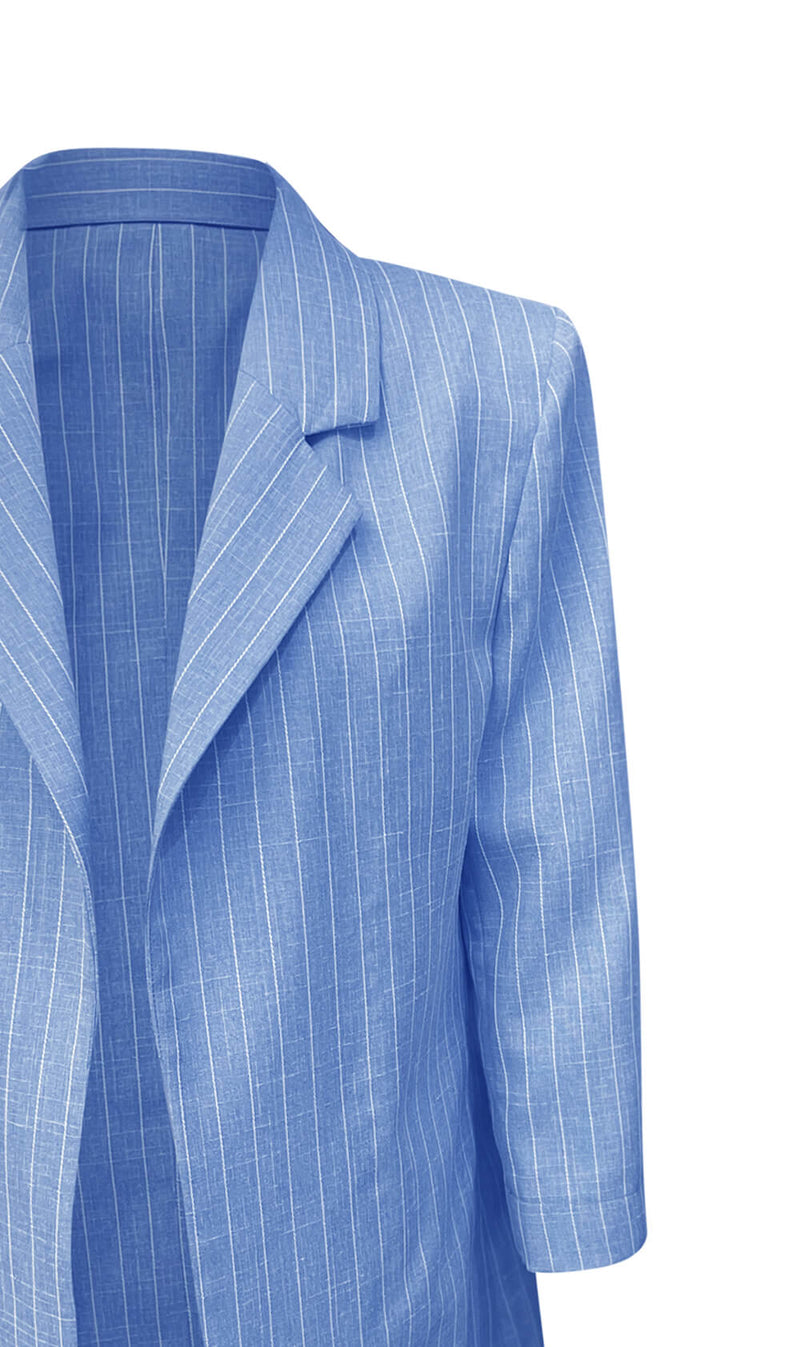 Blue and White Pinstripe Jacket and Pants Co-Ord