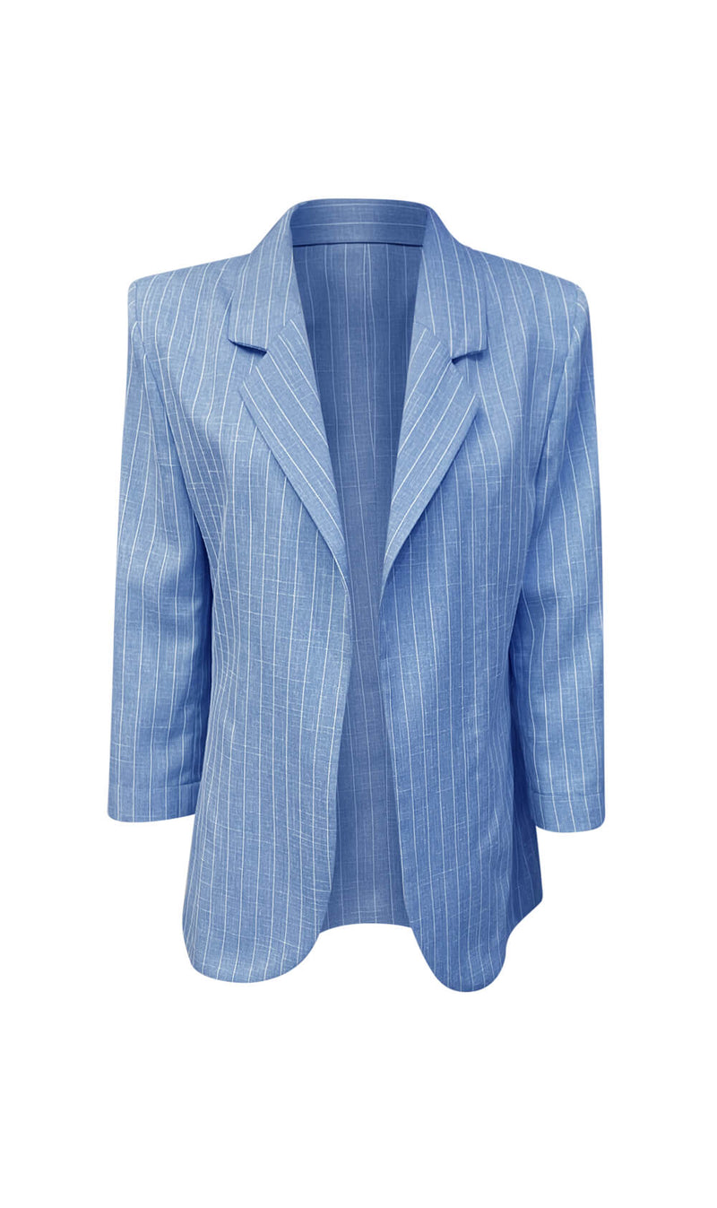 Blue and White Pinstripe Jacket and Pants Co-Ord