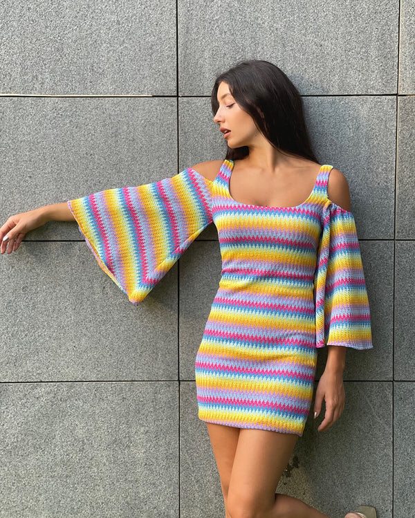 Rainbow Stripe Knitted Mini Dress