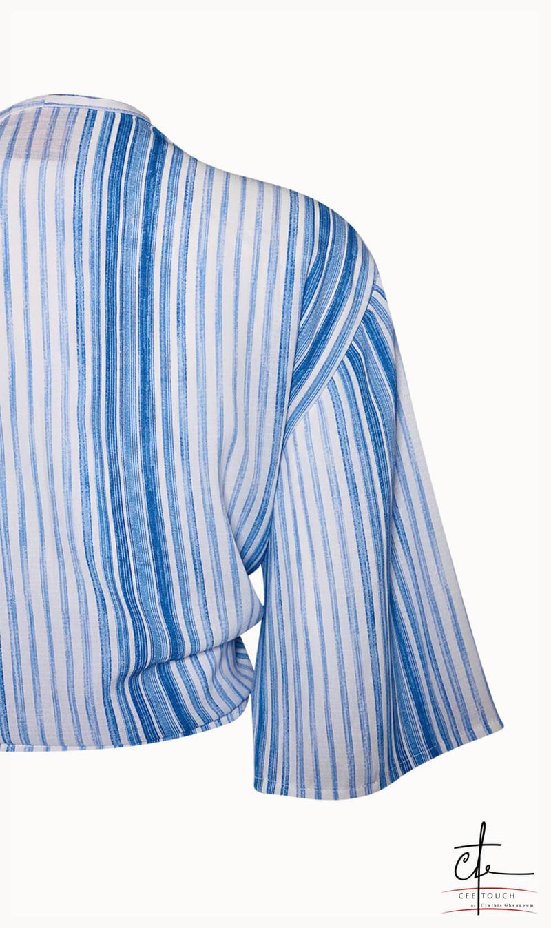 Electric Blue and White Striped Kimono Sleeve Top