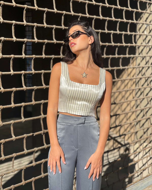 Ivory and Grey Striped Crop Top