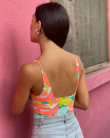 Multi-Colored Leaf Print Sleeveless Bodysuit