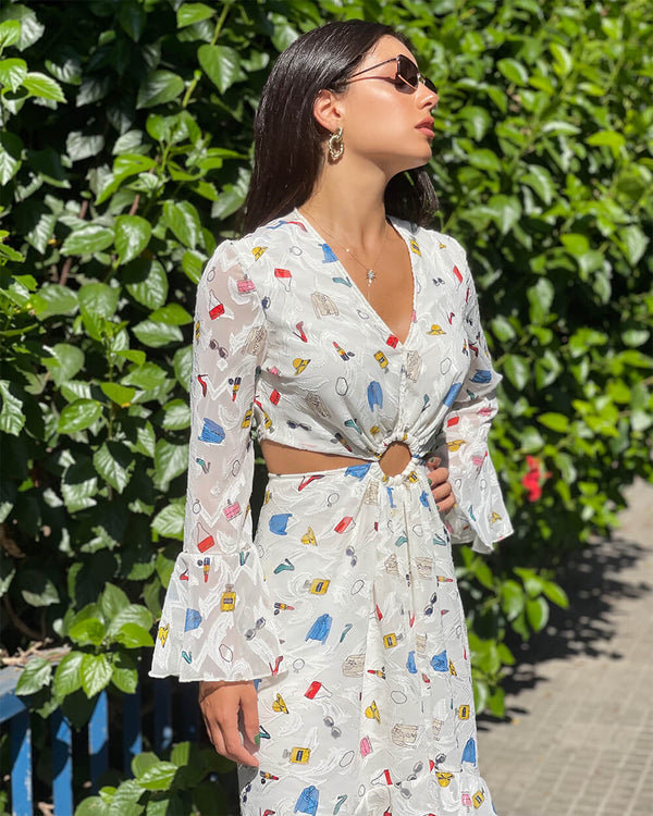 Multi-Colored Fashion Print Midi Dress
