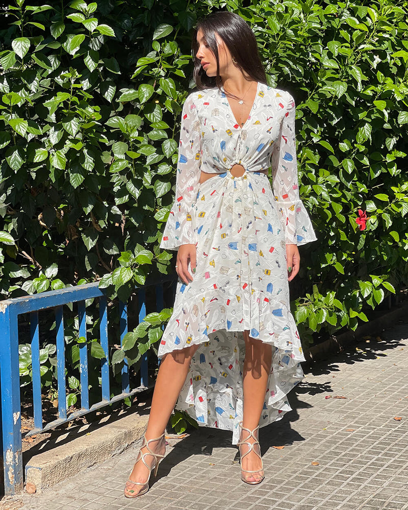 Multi-Colored Fashion Print Midi Dress