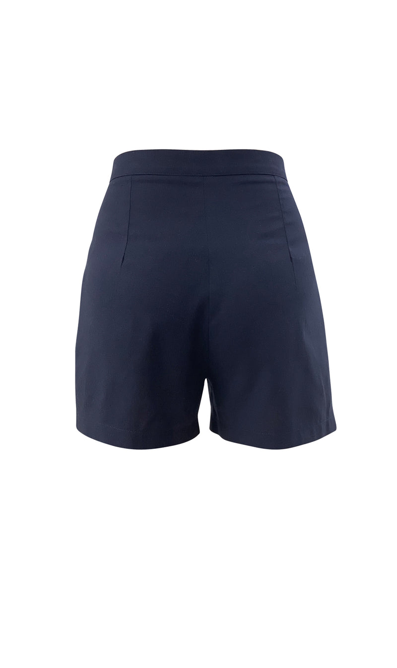 Navy Blue Tailored Linen Shorts