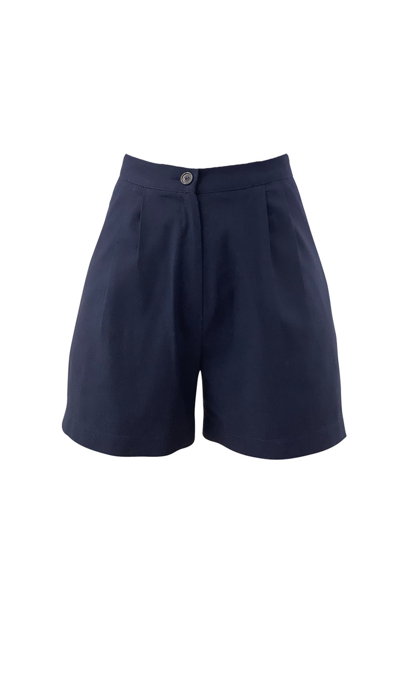 Navy Blue Tailored Linen Shorts