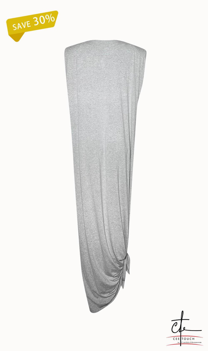 Grey Cotton Embellished V Neck Maxi Dress