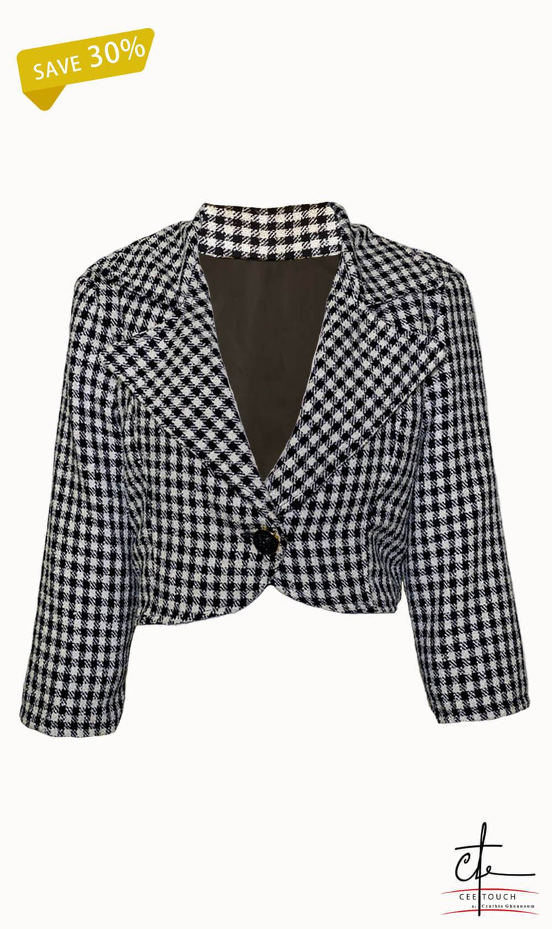 Black and White Gingham Cropped Jacket