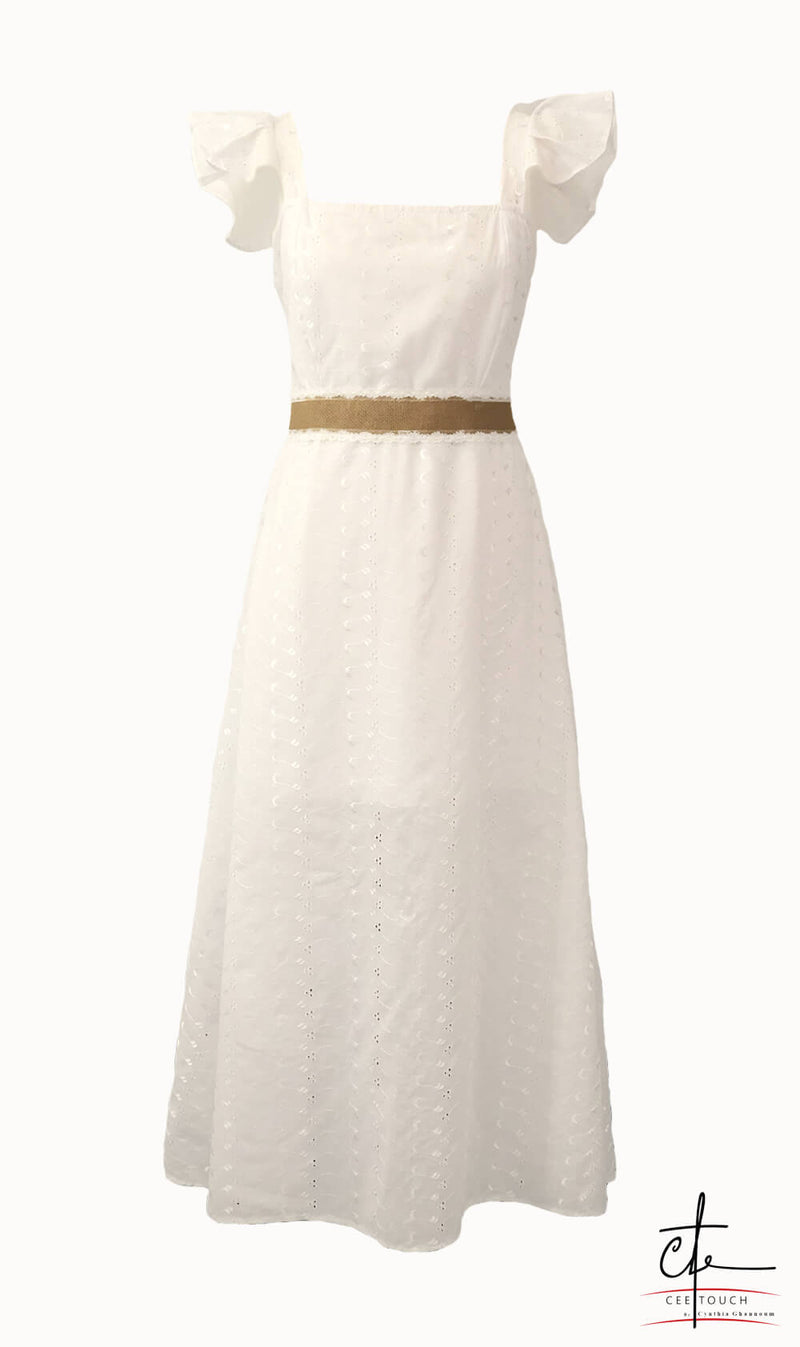 White Broderie Anglaise Fit and Flare Maxi Dress