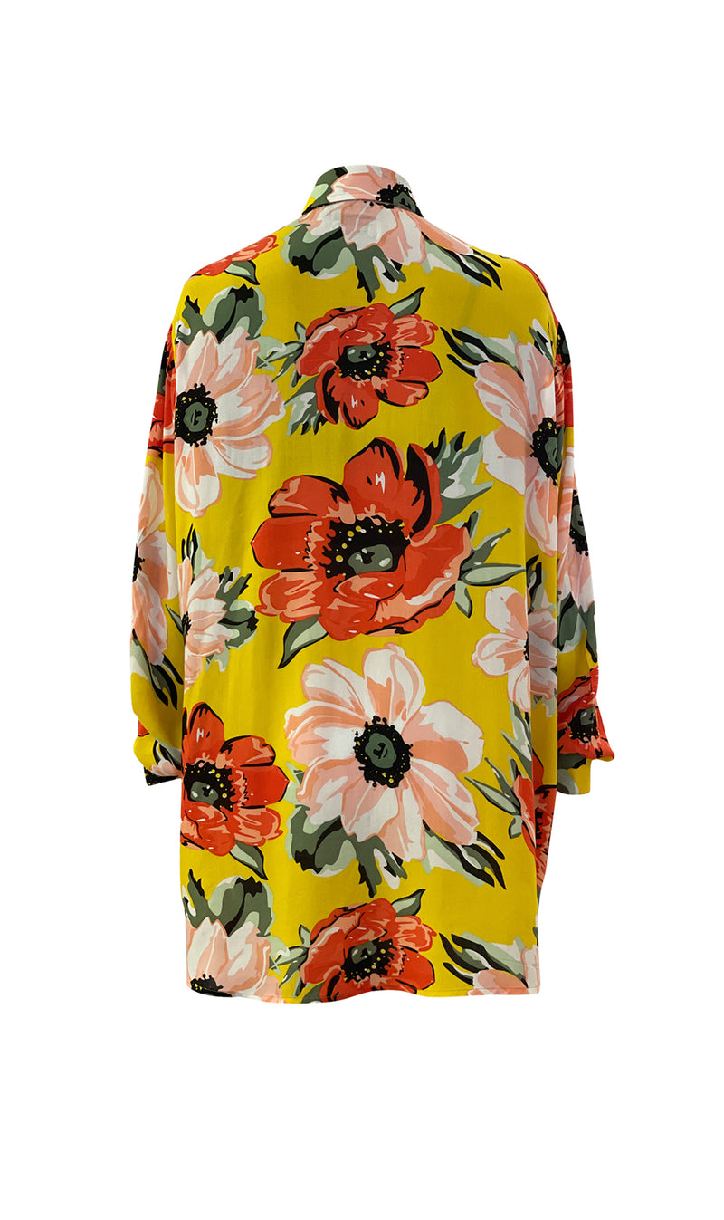 Yellow Multi-Colored Floral Shirt Dress