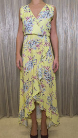 Yellow Floral Print Open Leg Maxi Dress