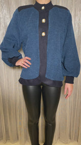 Blue and Black Volume Sleeve Wool Jacket